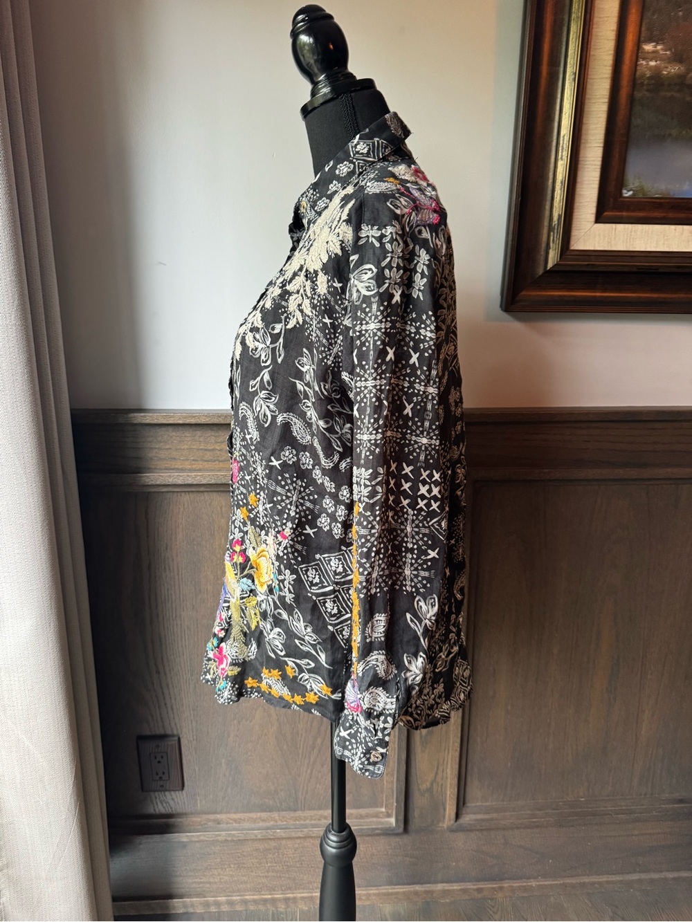 Johnny Was Senia Heavily Embroidered Oversized Button-Down Shirt xs Euc - Picture 5 of 11